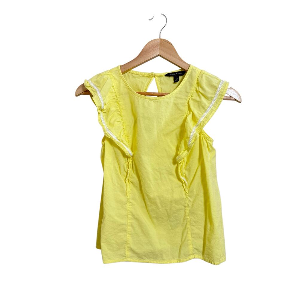 Banana Republic Women's Lemon Yellow Embroidered Short Sleeve Boho Blouse XS